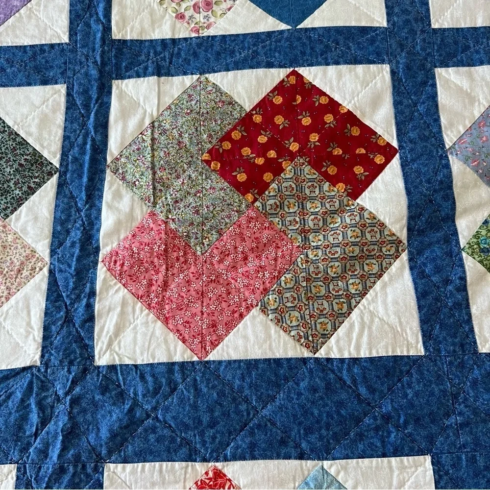 72”x88” Twin Size Handmade Patchwork Cotton Quilt. Simple Shabby Chic.